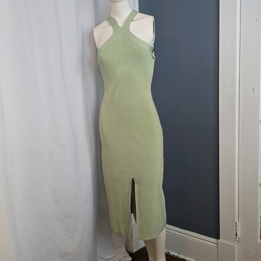 NWT BAILEY 44 INDY DRESS SAGE MINT GREEN, MIDI, HALTER SZ LARGE